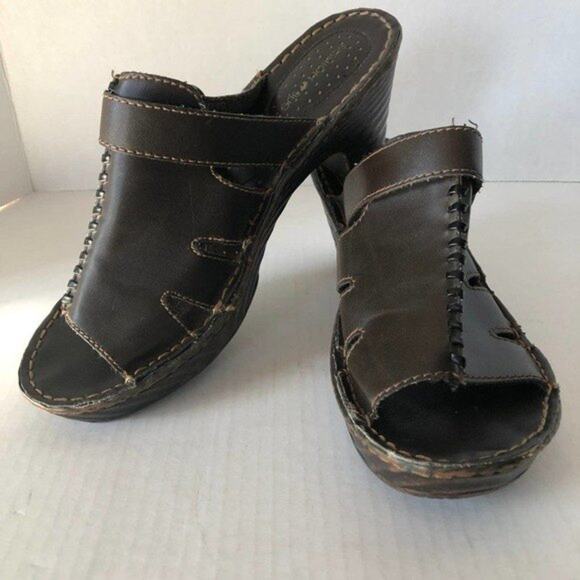 FASHION BUG Sunrise Brown Open Toe Clog Sandals Retro Hippie Boho Womens 8.5 - Picture 1 of 12
